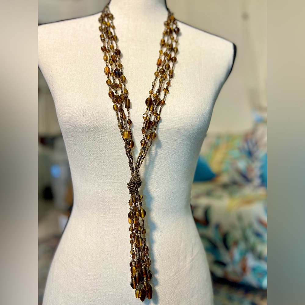 Extra Long Glass Bead Multi Strand Necklace, Art Deco Flapper Style
